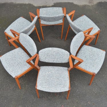 Set 6 Teak Model 42/Zee Dining Chairs by Kai Kristiansen in Teal Tweed