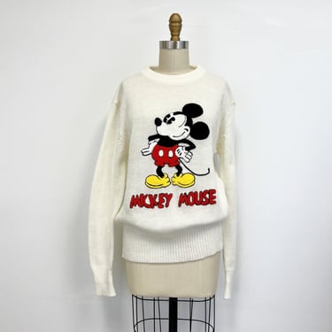 Vintage 1970s Mickey Mouse Crewneck Sweater | Chenille Pullover | Size Medium 