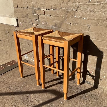 Pair of Rush Seat Counter Stools