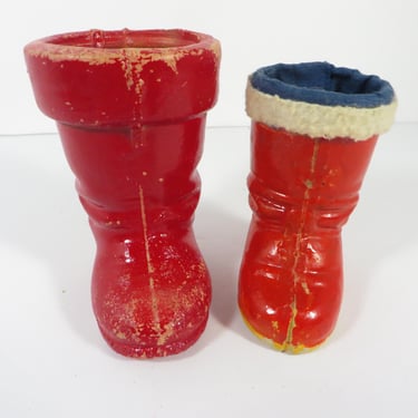 Vintage Composite Santa Claus Christmas Boots Candy Holders -  Paper Mache Santa Claus Boot Candy Holders 