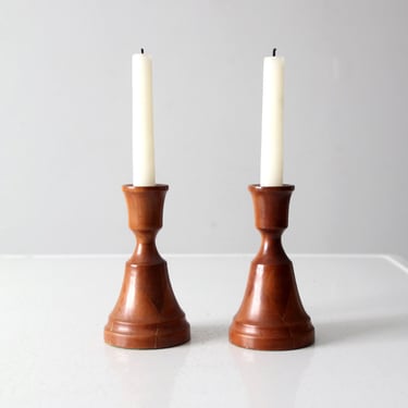 vintage pair wood candlestick holders 