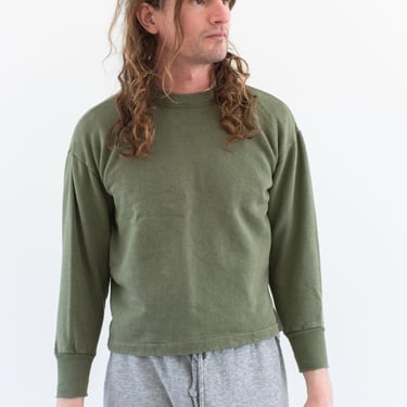 Vintage French Faded Olive Green Crew Sweatshirt | Cozy Fleece | 70s Made in France | XS S M L XL | 