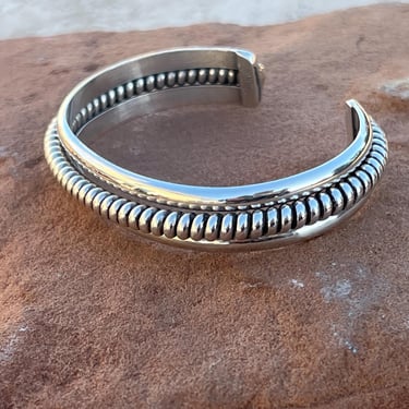 Franklin and Verna Tahe ~ Vintage Navajo Sterling Cuff Bracelet with Braided Silver Center Design - 32 Grams 