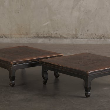 PAIR OF CHINESE KANG TABLES WITH PARQUETRY TOPS, c1900