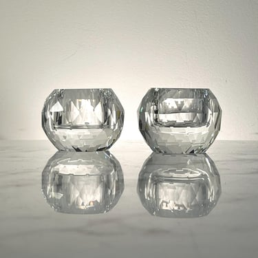 Set of two signed crystal votive candleholders by Oleg Cassini 