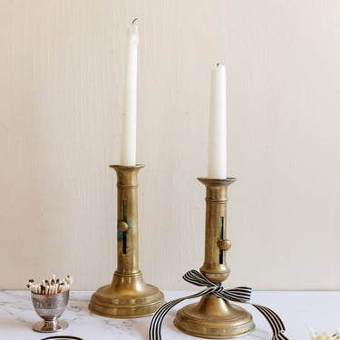 antique french brass push up candlestick