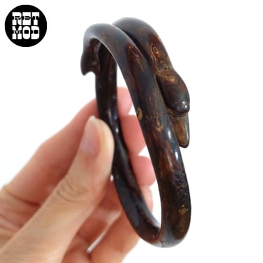 Fantastic Vintage Spiral Fish Snake Duck Animal Carved Statement Bracelet 