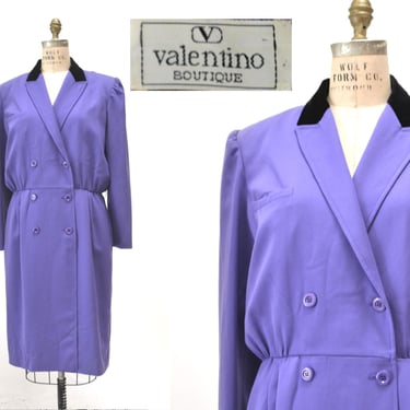 80s Vintage Purple Wool Purple Suit By Valentino Boutique Medium Large Purple Wool Black Velvet Collar wool Suit Valentino 