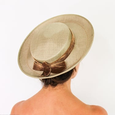 1950s Beige Saucer Hat | 50s Tan Woven Saucer Hat | Clover Lane 