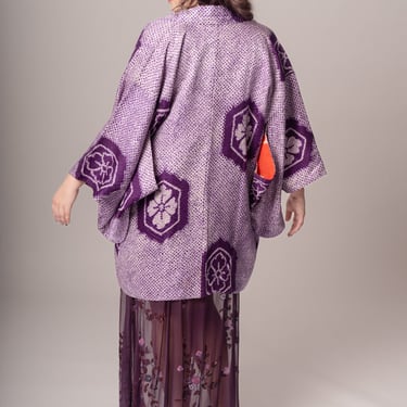 Purple Silk Shibori Haori Jacket