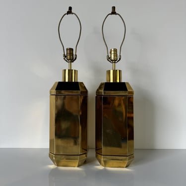 1976 Hollywood Regency Octagonal Brass Table Lamps by Chapman - A Pair 