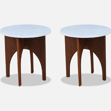 Mid-century Modern Side Tables with Carrara Marble Top