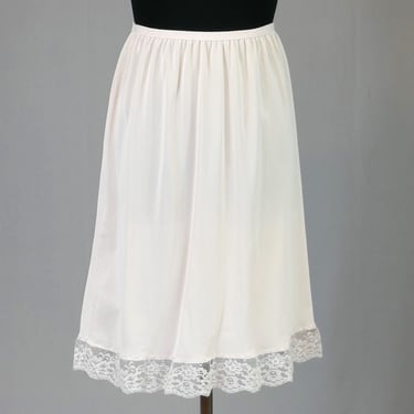 60s 70s Pale Pink Half Slip - Lace Hem Trim - Nylon Skirt Slip - Vintage 1960s 1970s - M L 