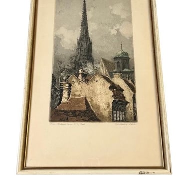 Free Shipping Within Continental US - Vintage Framed Pencil Signed Lithograph Cityscape Artwork 