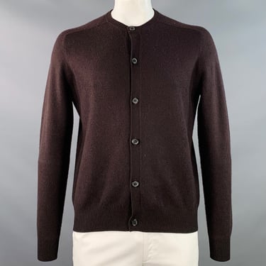 PRADA Size L Brown Knit Cashmere Blend Crew Neck Cardigan