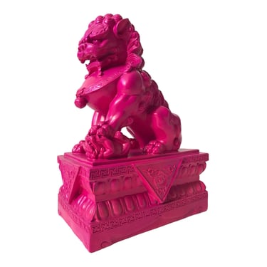 Large Vintage Hot Pink Foo Dog | Guardian Shishi Lion Statue | Color Pop Personal Protector | Modern Chinoiserie Chic Home Decor 