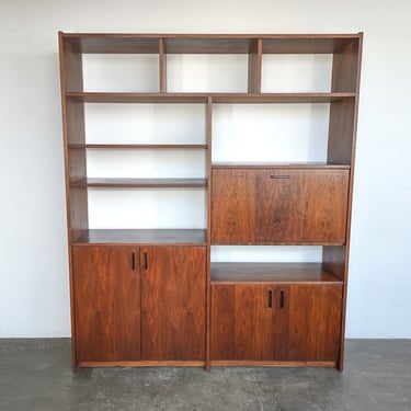 1960s Mid-Century Modern Walnut Room Divider / Wall Unit with Drop-Down Desk 