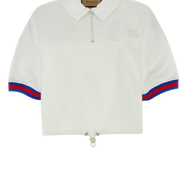Gucci Woman White Stretch Jersey And Cotton Polo Shirt