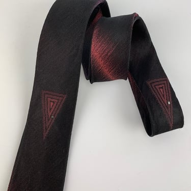 Early 1960'S Tonal Striped Tie - Ombré Maroon to Black -  With a Triangle Crest - Narrow Width - All SILK 