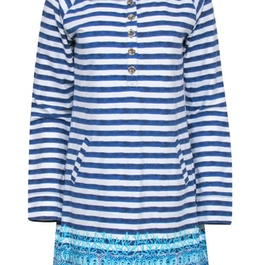 Lilly Pulitzer - Blue &amp; White Stripe Long Sleeve Dress Sz M