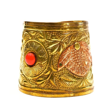 VINTAGE: 1970s - HUGE Boho Extra Wide Brass Copper Cuff - Bangle - Boho, Gipsy, Hipster, Ethnic - India - Unused - SKU 31-E216-00028146 