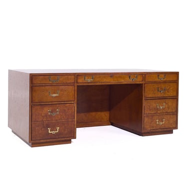 John Widdicomb Mid Century Burlwood and Brass Executive Desk - mcm 