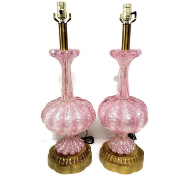 Pair of Pink Silver Murano Lamps 