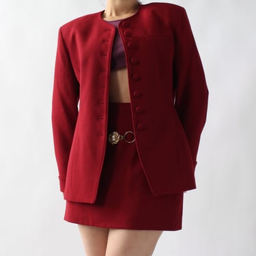 Vintage Ruby Wool Miniskirt Suit - W30