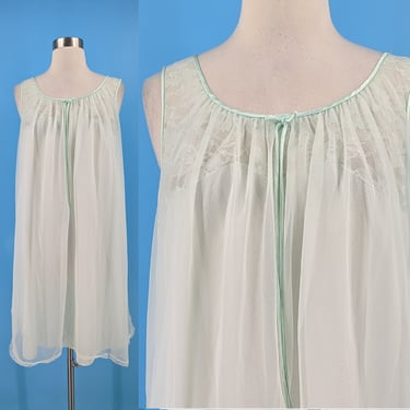 60s Vanity Fair Mint Green Large Babydoll Night Gown - Sixties Large Baby Doll Negligee Nightgown 