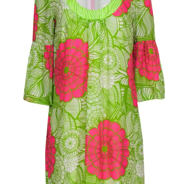 Trina Turk - Pink &amp; Green Floral Silk Shift Dress Sz 8