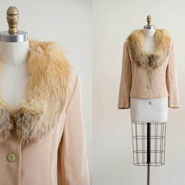 fox fur collar jacket | tan wool jacket | Marvin Richards fur coat 