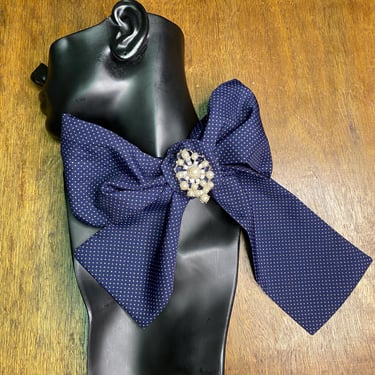 Large Bow Neck Scarf Navy Blue Polka Dot womens Necktie 