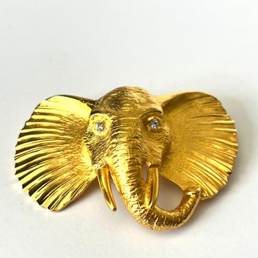 DOREEN RYAN Designer Elephant Brooch, Vintage Elephant Brooch, Golden Elephant Pin,  Animal Brooch, 