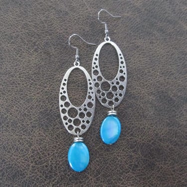 Aqua blue midcentury modern mother of pearl shell earrings 