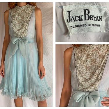 Jack Bryan 60's Party Dress / Vintage Accordion Pleated Chiffon Party Dress / Beaded  Dress / Sixties Dress 