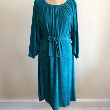 Teal Terrycloth Dress with Belt - 1970s 
