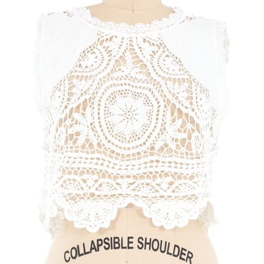 White Embroidered Crochet Tank