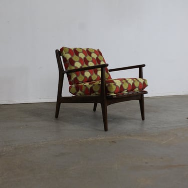Mid-Century Modern IB Kofod Larsen Style Walnut Open Arm Lounge Chair 