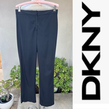 Vintage jet black nylon pant straight leg ankle length by DKNY Donna Karan Sz 8 