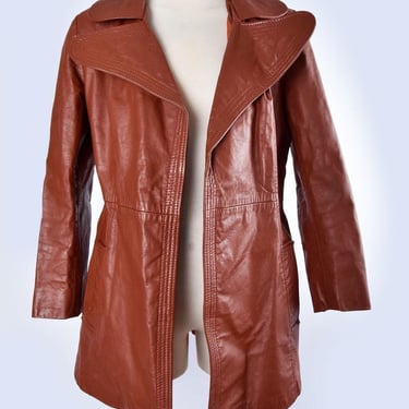 70's Leather Jacket, Wide Lapels, Hippie, 1970's, 1960's, Rust Brown Fight Club Vintage Coat 