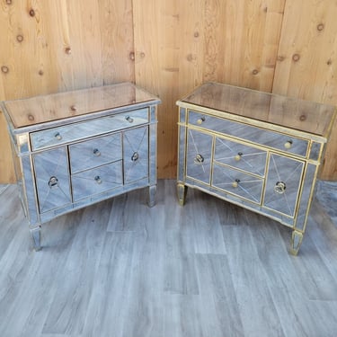Hollywood Regency Mirrored Nightstand/Commode - Set of 2
