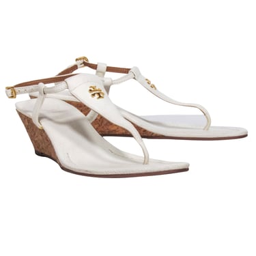 Tory Burch - Ivory Leather Wedged Sandals Sz 8