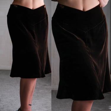 Vintage GIORGIO ARMANI Golden Dark Brown Silk Velvet Mini A-Line Skirt w/ 100% Silk Lining | Made in Italy | Y2K ARMANI Designer Skirt 