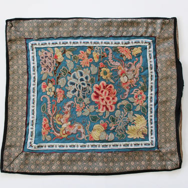 19th Century Qing Dynasty Hand Embroidered Forbidden Stitch Chinese Silk Square 