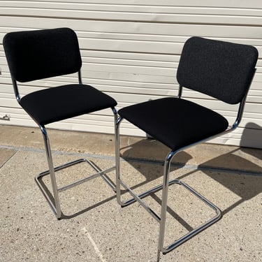 Pair (2) Geniune Knoll Cesca Bar Stools by Marcel Breuer Mid Century Modern Bauhaus 