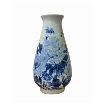 Asian Peony Flower Painter Prosperity and Wealth Blue And White Porcelain Tall Vase n599E 