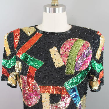 1980s-1990s Beaded Cocktail Dress by Oscar Creations-Size 8 