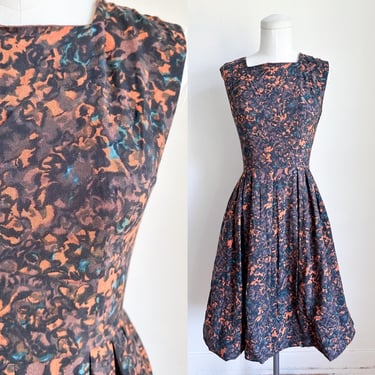 Vintage 1950s Abstract Floral Day Dress / XS 