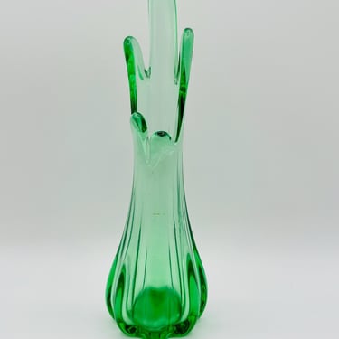 Vintage Midcentury MCM Green Swung Glass Finger Art Vase by LeChalet