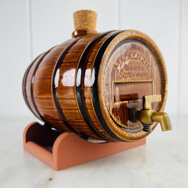 Vintage Whiskey Decanter, The Real Mackenzie Blended Scotch Whisky, Ceramic Barrel Decanter, empty, pre-1960s, collectible, best man gift 